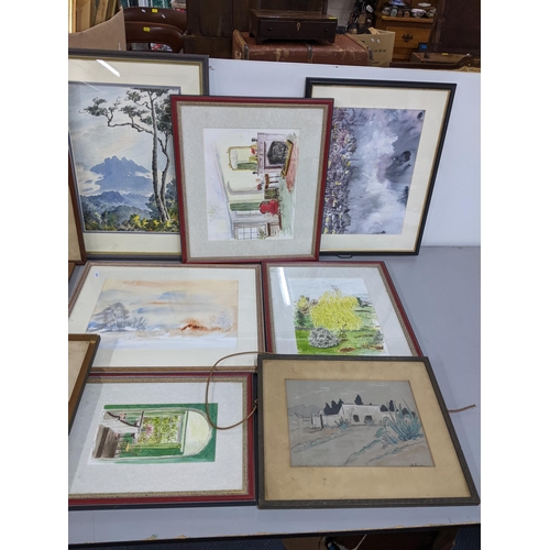 175 - Mixed watercolours to include Simon.C. Yew watercolour depicting a Mountain scene and others
Locatio... 