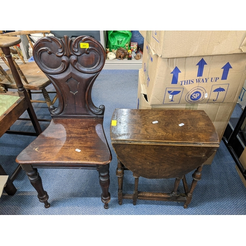 201 - A Victorian mahogany hall chair together with an early 20th century small gateleg oak table
Location... 