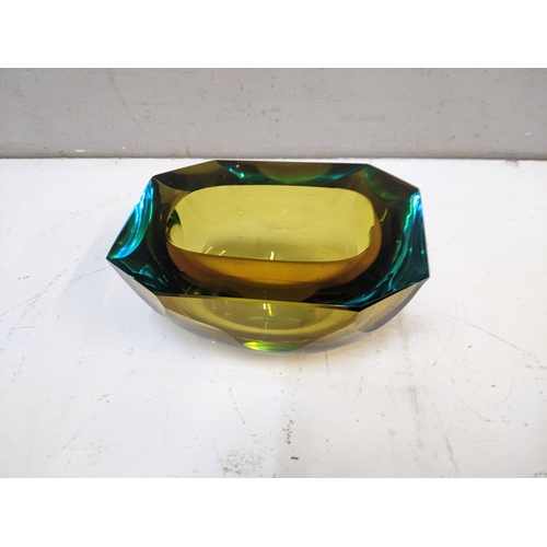 227 - A Flavio Poli Seyuso pentagon shaped Murano green and amber bowl
Location: BWR