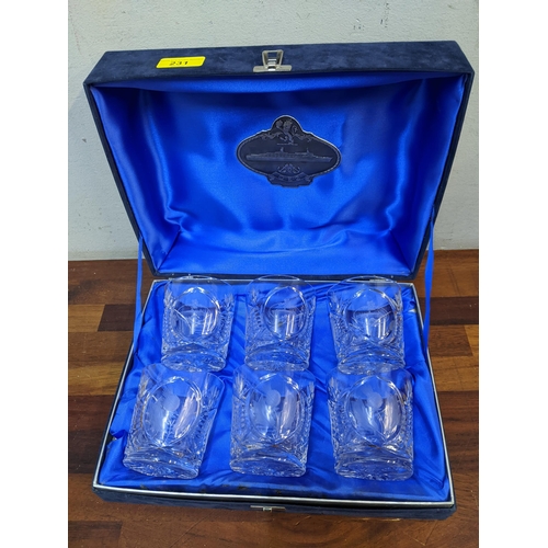 231 - A set of six Glencairn Cunard QE2 crystal whisky glasses in original presentation box
Location: 8.1