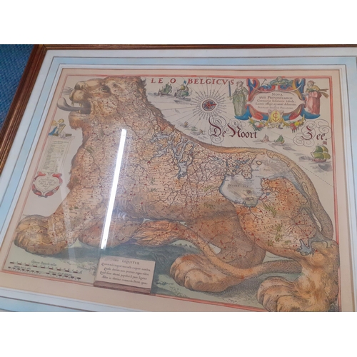 254 - Two framed coloured 20th Century maps, one by Claes Jaulz Villcher 'Norissima et Accuratissima Leoni... 