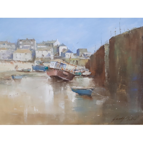 256 - Gerald Philips - In the Harbour St Ives, and Moorings Lelant, two 20th Century oils on canvas, indis... 