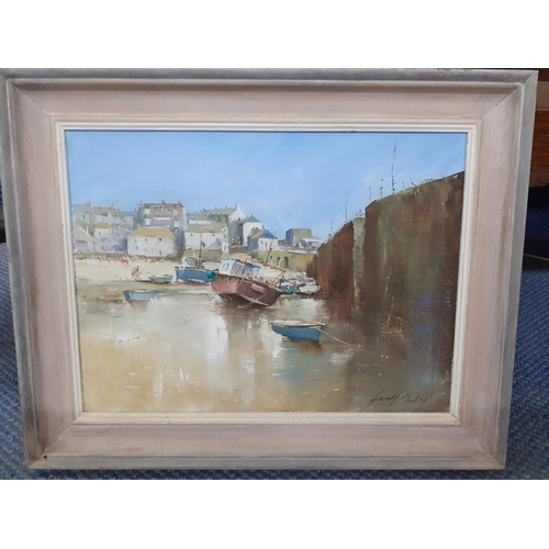 256 - Gerald Philips - In the Harbour St Ives, and Moorings Lelant, two 20th Century oils on canvas, indis... 