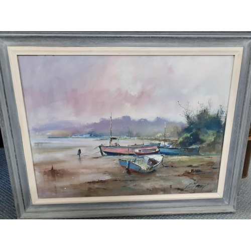 256 - Gerald Philips - In the Harbour St Ives, and Moorings Lelant, two 20th Century oils on canvas, indis... 