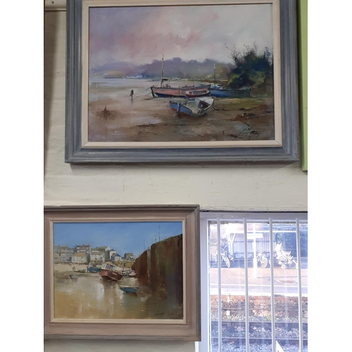 256 - Gerald Philips - In the Harbour St Ives, and Moorings Lelant, two 20th Century oils on canvas, indis... 