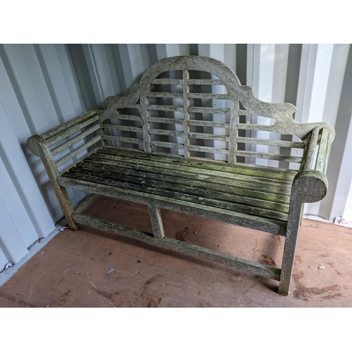 299 - A Lutyens style teak garden bench, 115cm h x 166cm w
LOCATION: CON
proceeds to Chengelo Edicational ... 