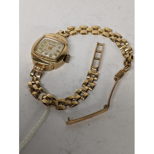 52 - A 9ct gold ladies Rotary manual-wind wristwatch on a 9ct gold bracelet, 11.6g Location: CAB3