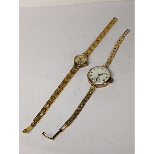 53 - An early 20th century 9ct gold ladies manual-wind wristwatch on a gold plated bracelet, together wit... 