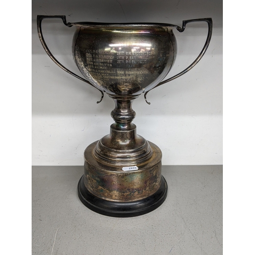 74 - A large 1930's silver twin handled trophy inscribed 'Speedbird Philatelic Society The Senior Mess Ch... 