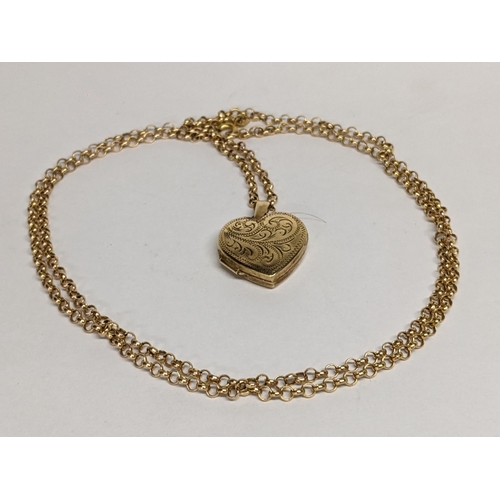 83 - A 9ct gold chain link necklace together with a yellow metal heart shaped locket, 4.4g
Location: CAB3