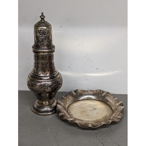 89 - An early 20th century silver sugar caster together with a silver pin dish, 83.7g
Location: TABLE