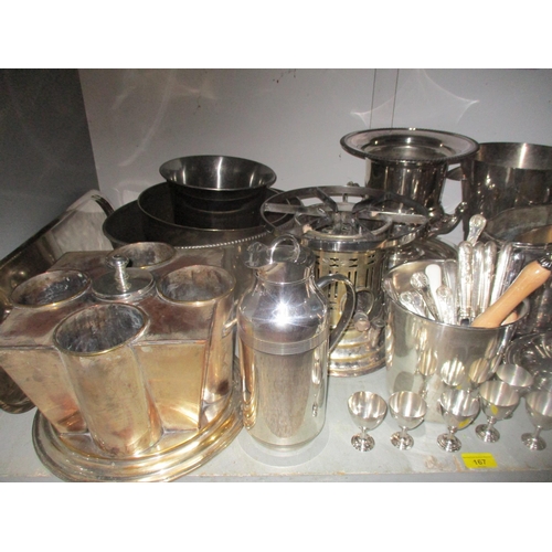 167 - A large selection of silver plated wares to include plates, cutlery, wine cooler, tureens, trays and... 