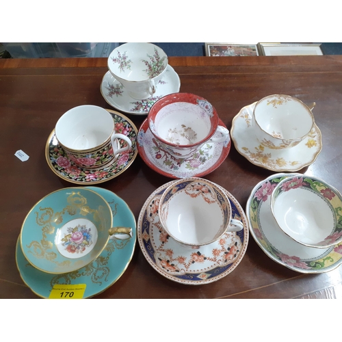 170 - A collection of decorative teacups and saucers to include Aynsley, Minton and Crown China and mixed ... 