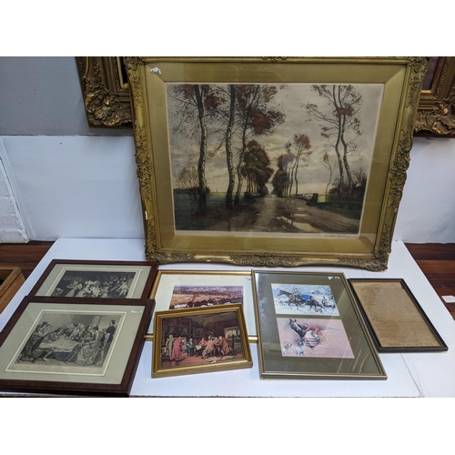 241 - Pictures to include Henri Jourdain - etching in a gilt frame, and other prints Location: G