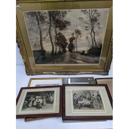 241 - Pictures to include Henri Jourdain - etching in a gilt frame, and other prints Location: G