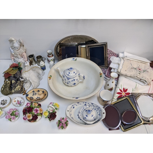 245 - Ceramics, silver plate and a mirror to include a Royal Albert Old Country Roses vase, posies, dolls,... 