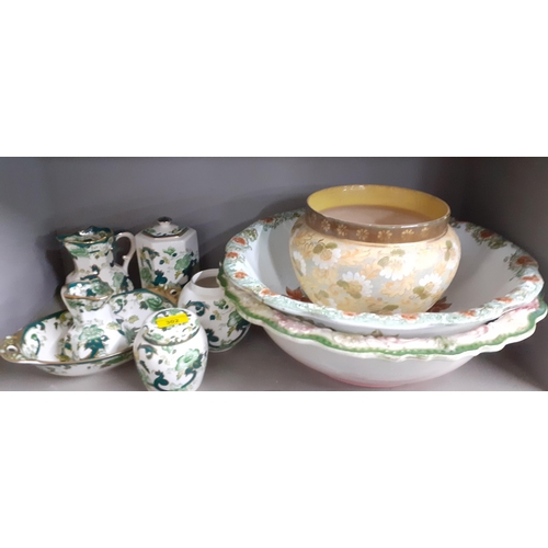 302 - A quantity of Masons Chartreuse tableware, a Doulton planter, and two wash bowls Location: R1.4