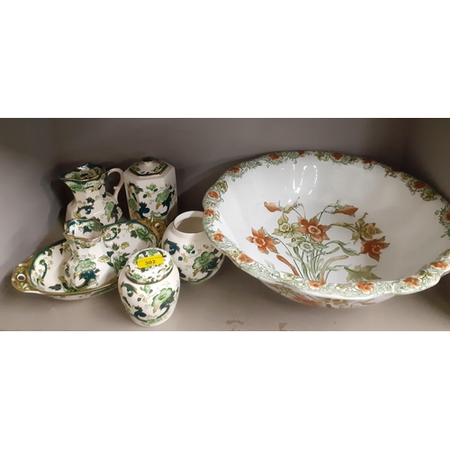 302 - A quantity of Masons Chartreuse tableware, a Doulton planter, and two wash bowls Location: R1.4