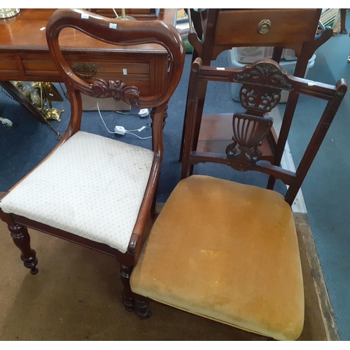 304 - An early 20th century two-tier mahogany occasional table, together with a magazine rack, two chairs,... 