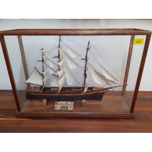 318 - A scratch built model of the Cutty Sark mounted in a glazed cabinet, 40cm h x 58cm w x 15cm d
Locati... 