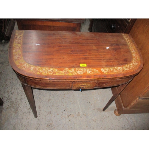 352 - A George III mahogany D-end foldover tea table with floral printed decoration, on square tapering le... 