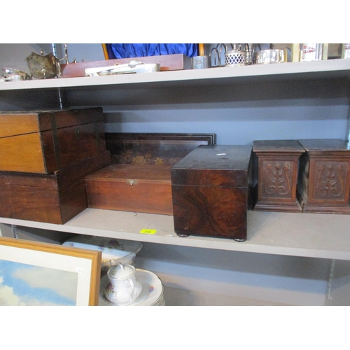 359 - A group of Victorian and later boxes to include a writing box with fitted interior, and two carved V... 