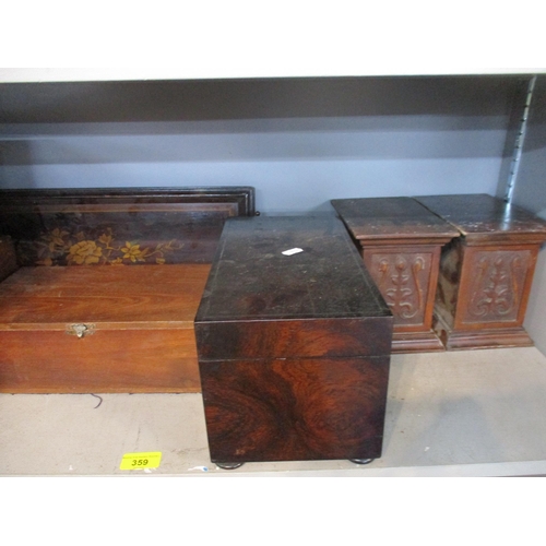 359 - A group of Victorian and later boxes to include a writing box with fitted interior, and two carved V... 