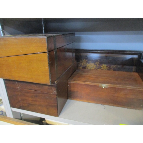 359 - A group of Victorian and later boxes to include a writing box with fitted interior, and two carved V... 