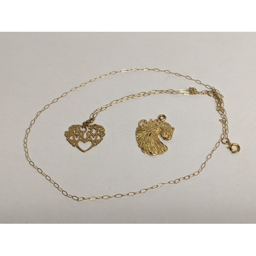 78 - A 14ct gold California pendant 1.2g, together with a 9ct gold necklace with Special Mum pendant 0.7g... 