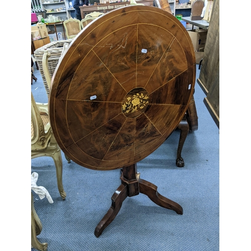 338 - A 19th century mixed veneer tilt-top occasional table having a marquetry top with string inlaid and ... 