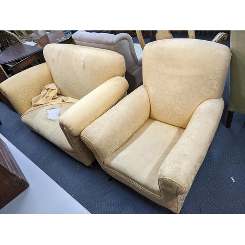 406 - An early 20th century drop-end two-seater sofa, together with an armchair Location: A3M