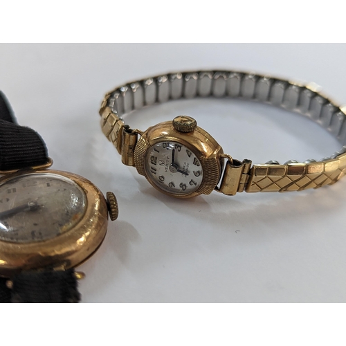 421 - A 9ct gold cased ladies Verity wristwatch on a gold plated expanding bracelet, along with a late 19t... 