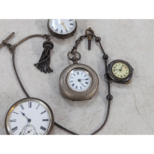 424 - A group of three silver cased watches to include a Victorian fob watch having gilt decoration to dia... 