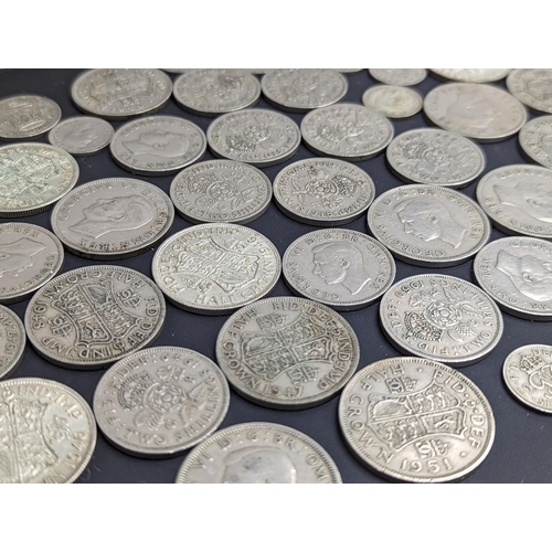 437 - A collection of approx 57 British coins of George VI 1940's and later to include half crowns, florin... 