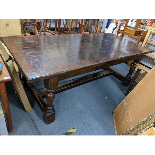 276 - An early 20th century oak refectory table on turned block legs, 76cm H x 99.5cm D x 212.5cm W Locati... 