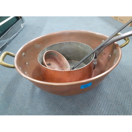 265 - A Victorian copper jam pot, a Victorian copper saucepan and a ladle
Location: RWM