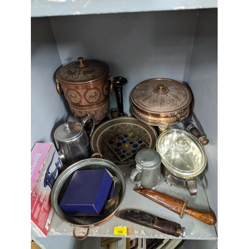 160 - Metalware to include pewter tankard, Middle Eastern copperware, silver plate and others
Location: G