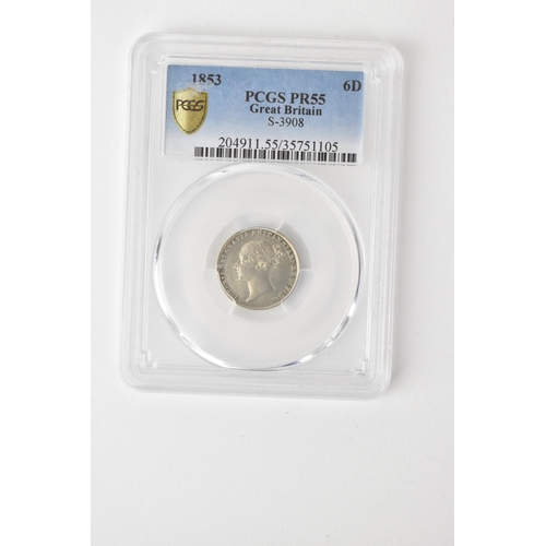 17 - United Kingdom - Victoria (1837-1901) Six Pence, dated 1853, 1st Type, young crowned portrait 'Young... 