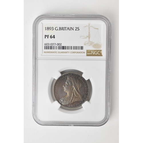 19 - United Kingdom - Victoria (1837-1901) One Florin, dated 1893, 3rd portrait, crowned and veiled bust,... 