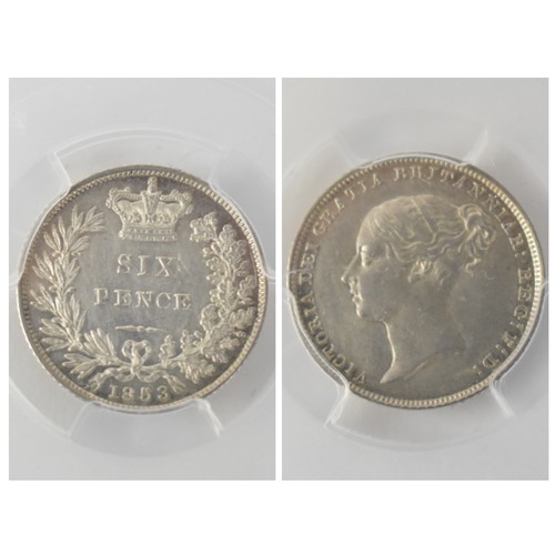 17 - United Kingdom - Victoria (1837-1901) Six Pence, dated 1853, 1st Type, young crowned portrait 'Young... 