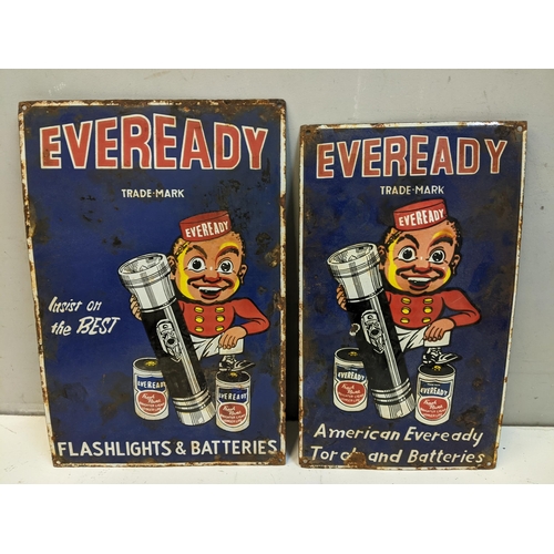 173 - Two late 20th century 'Eveready' enamelled advertising signs, larger one 46cm, h x 30.5cm w, the oth... 