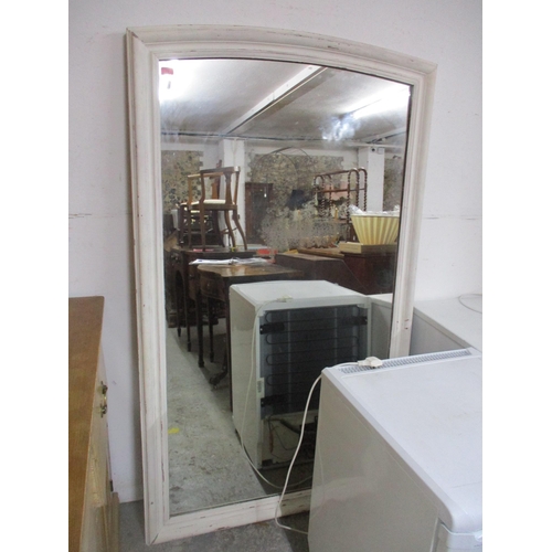 72 - A large white painted wooden framed wall mirror with slightly arched top, rectangular plate glass 18... 