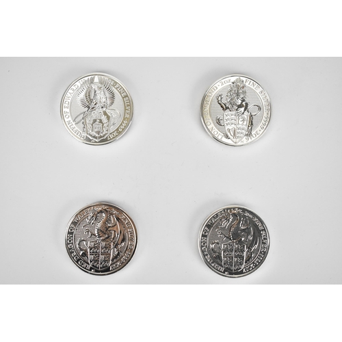 104 - United Kingdom - Elizabeth II (1952-2022) Queen's Beasts, group of four 2 oz fine silver 5 Pound coi... 