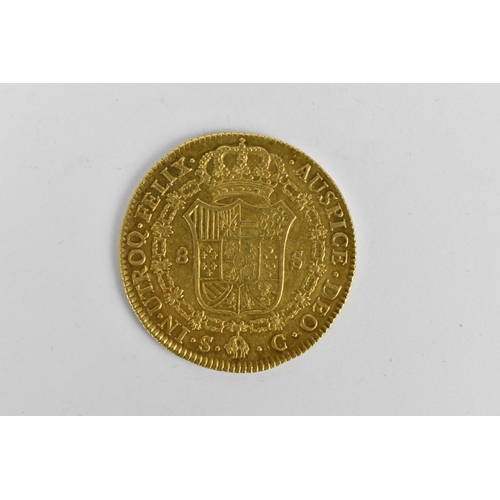 62 - Kingdom of Spain - Charles III (1759-1788) gold 8 Escudos 'piece of eight', dated 1786, armoured bus... 