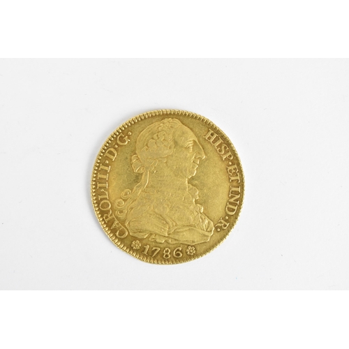 62 - Kingdom of Spain - Charles III (1759-1788) gold 8 Escudos 'piece of eight', dated 1786, armoured bus... 