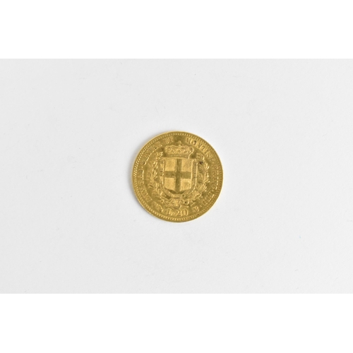 65 - Kingdom of Sardinia - Victor Emmanuel II (1849-1861), gold 20 Lire dated 1859, bust of King Emmanuel... 