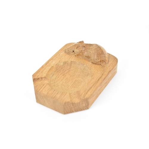 20 - Robert Thompson of Kilburn (1876-1955) Mouseman, oak ashtray, with carved signature mouse, 10.2 cm w... 