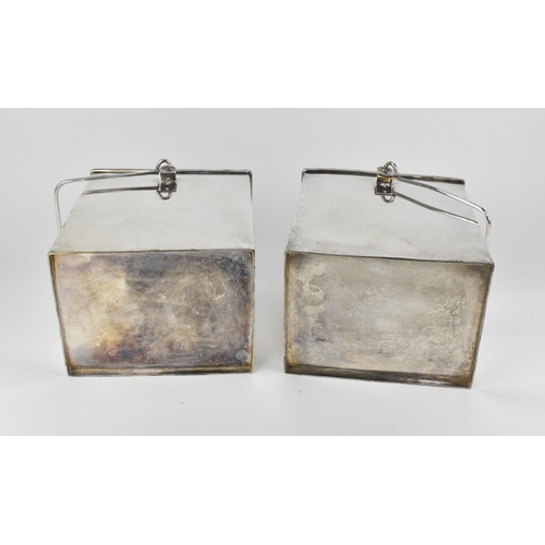 40 - A French pair of silver-plated ice buckets by Maison Yves Halard, of rectangular form with swing han... 