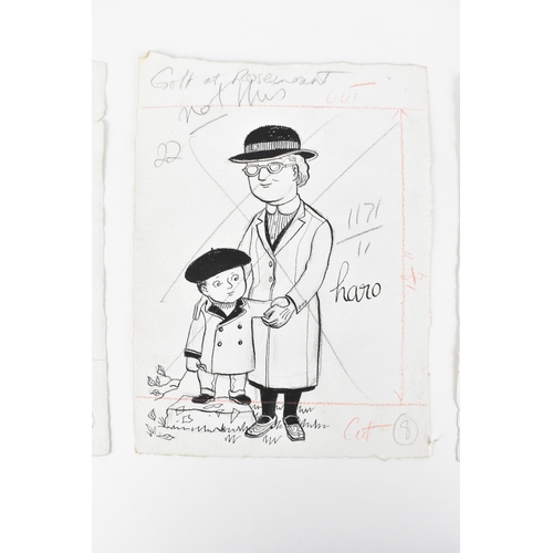 45 - Haro Hodson (1923-2021) Scottish, ARR 
 A collection of three original ink comic cartoons, each sign... 