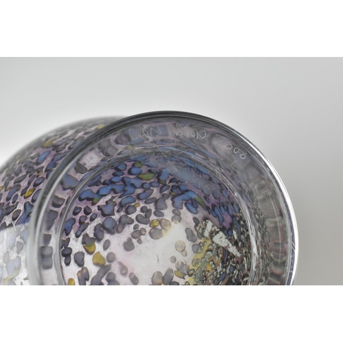 54 - A hand blown studio glass vase by Dan Aston, with everted rim and speckled lilac body, the underside... 